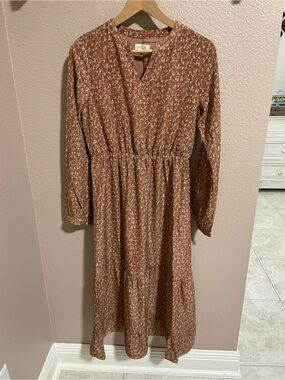 Roolee Rust Floral Long Sleeve Midi Dress